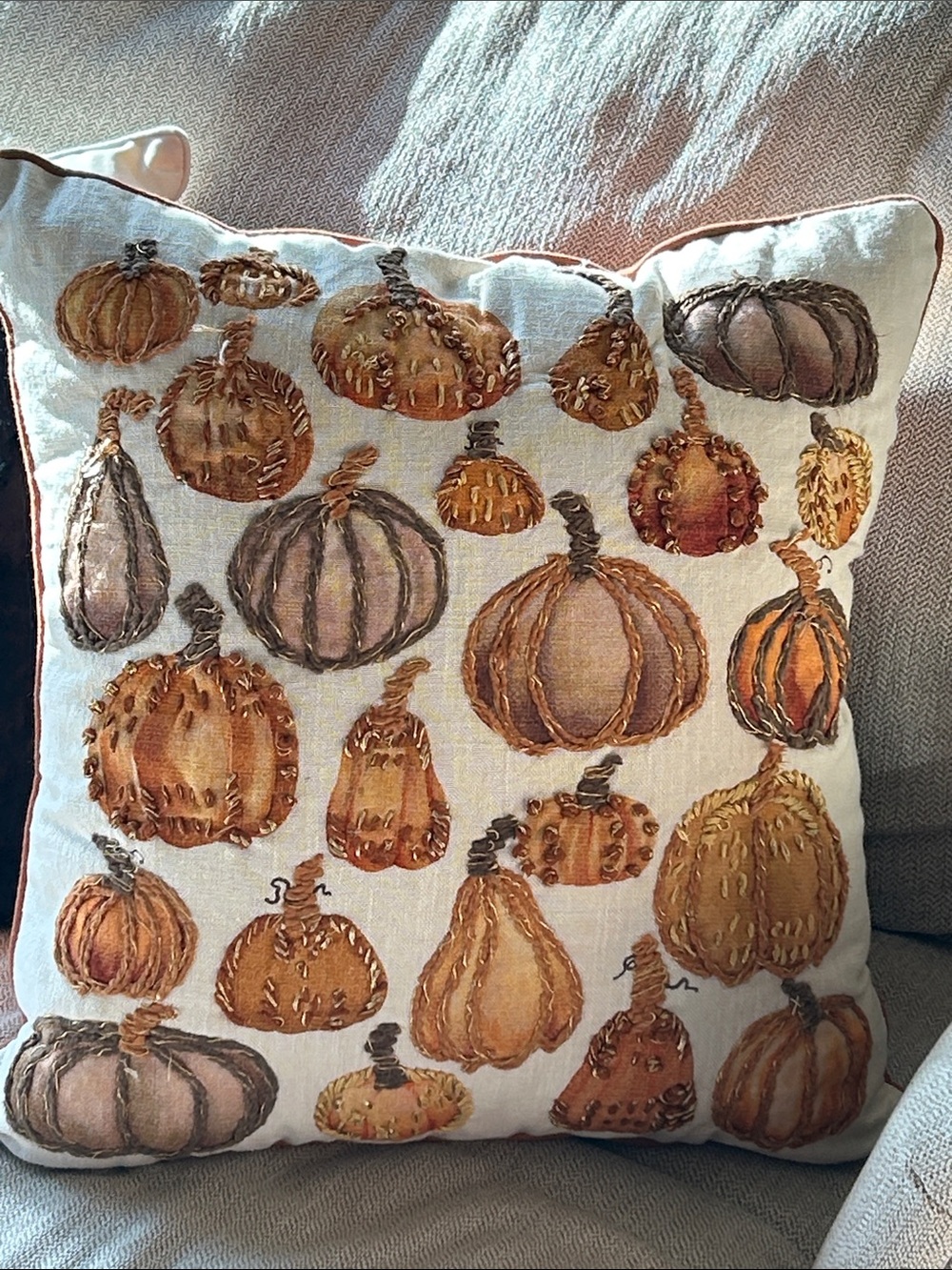 NEW! LARGE Fall Autumn Harvest Pumpkin Accent Pillow Neutral Orange & Brown